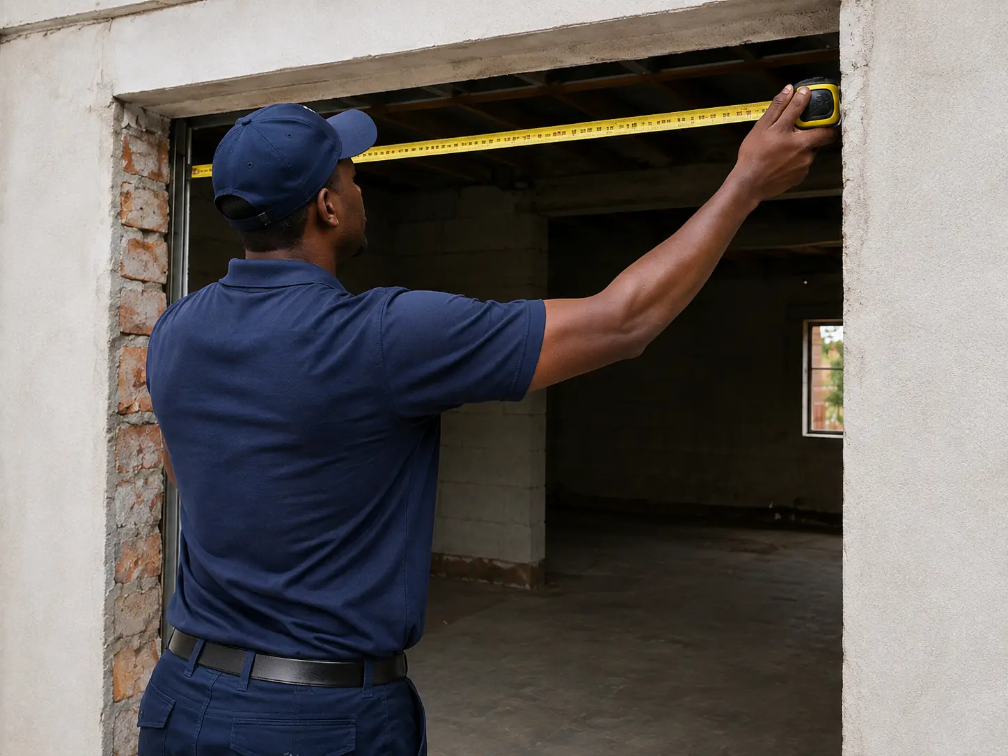 Technician testing a newly installed garage door