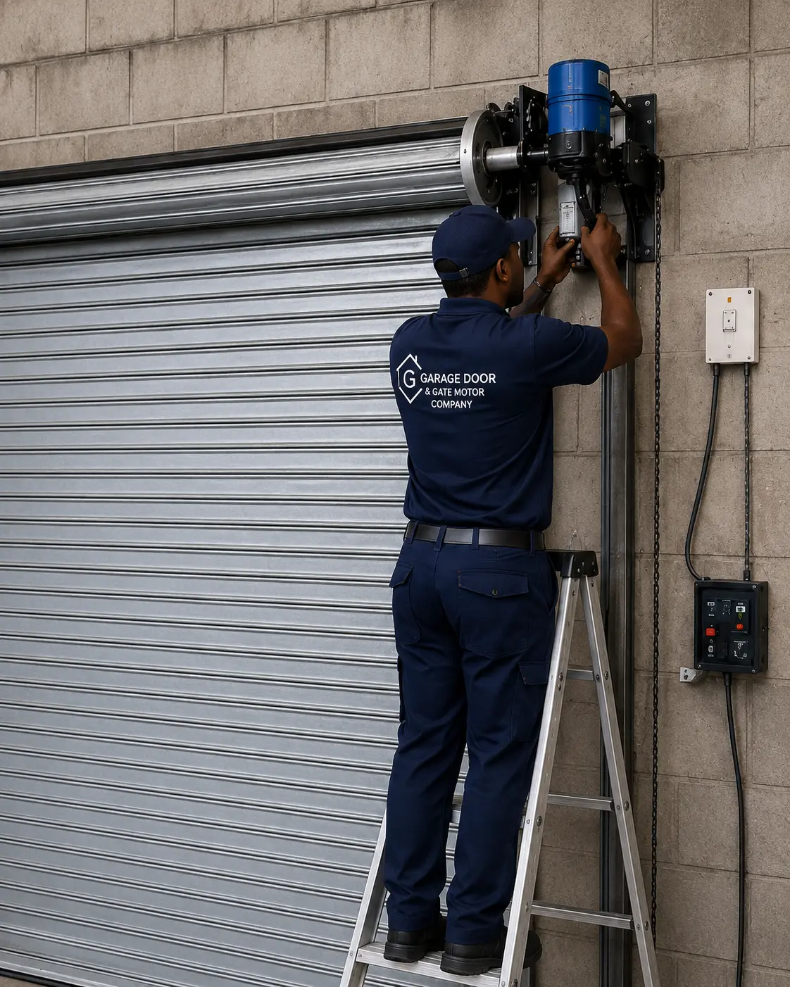 Garage door motor rail, mounting brackets and manual release system