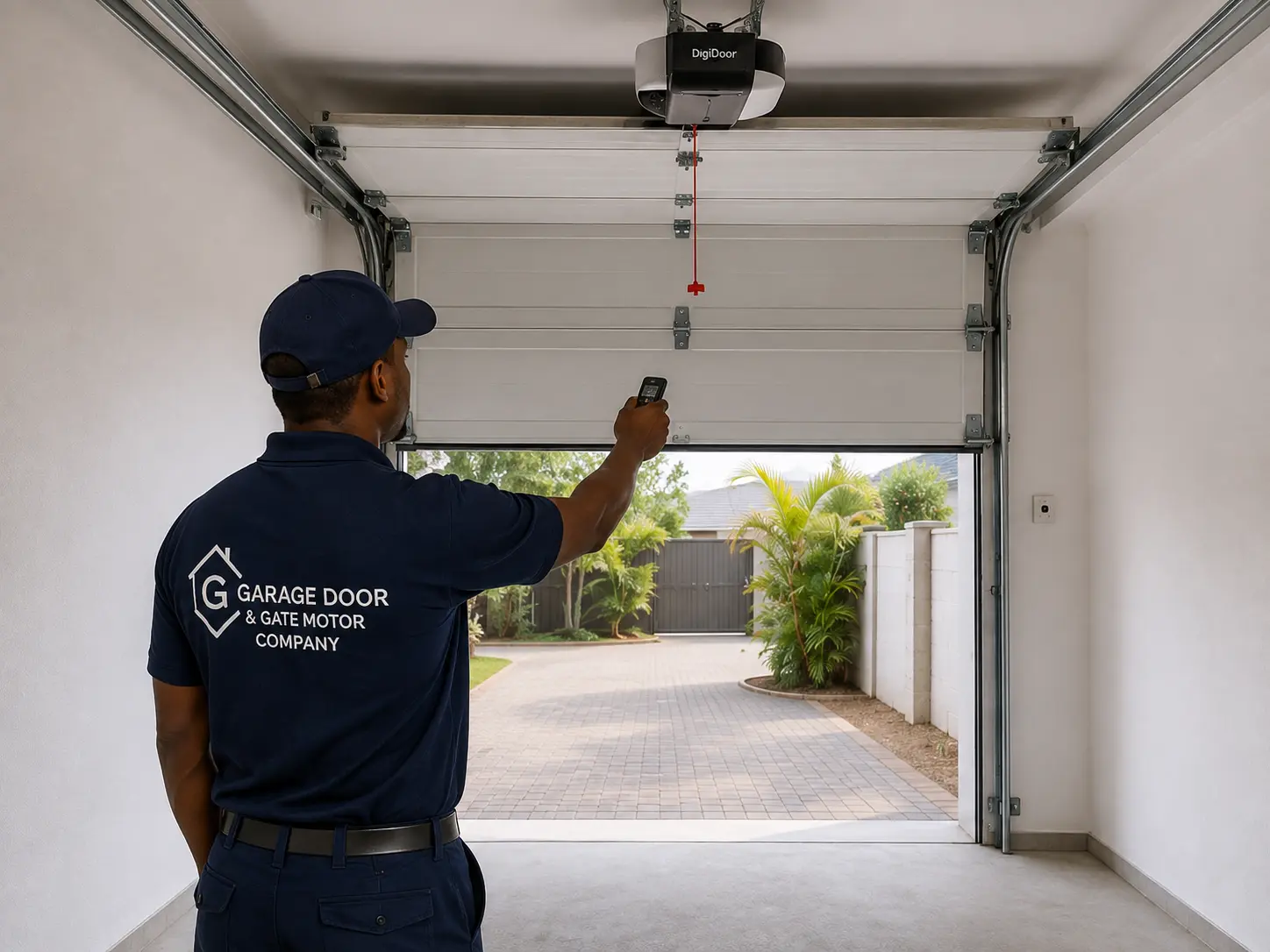 Professional garage door motor installation at a residential property in Zimbabwe